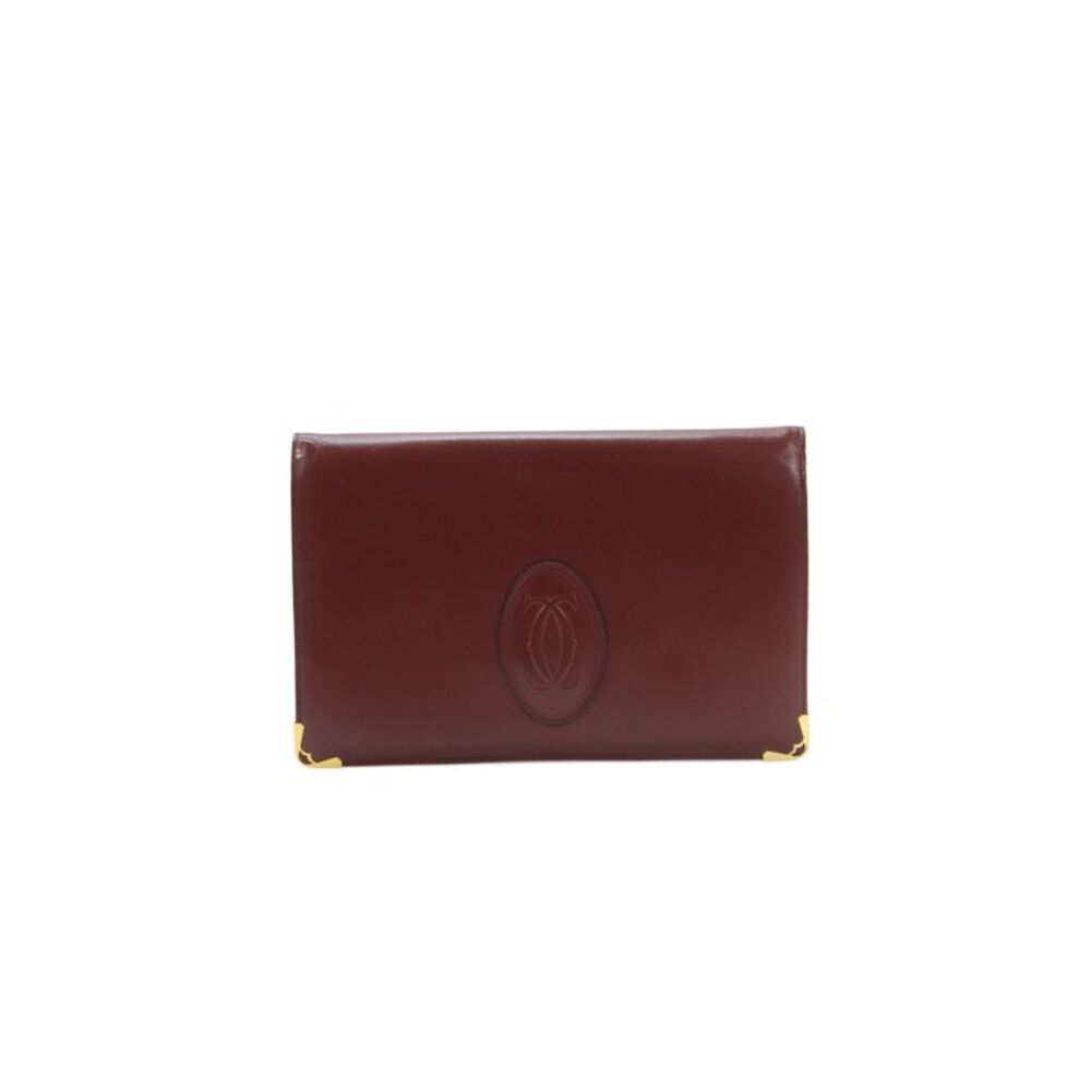 Cartier Womens Metal Corner Logo Front Vintage Leather Clutch Handbag Brown
